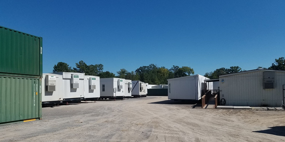 mobile office trailers and storage containers in the yard at WillScot Birmingham, AL