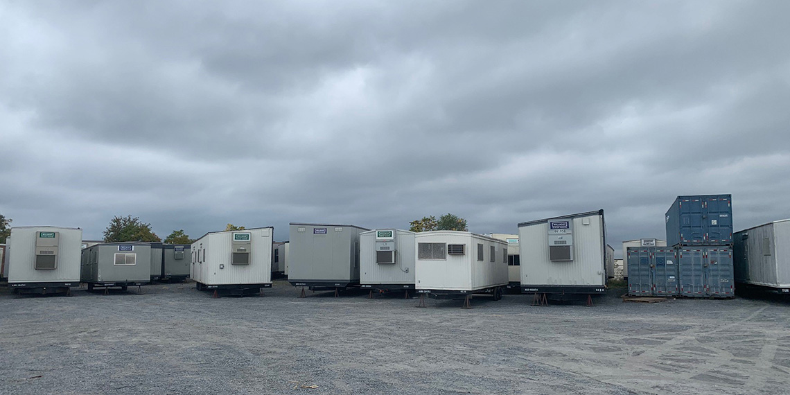 various mobile office trailers at the WillScot Harrisburg, PA yard