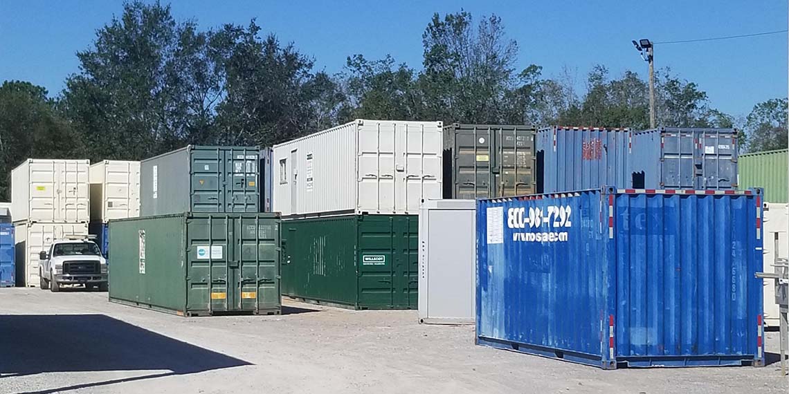 containers stacked at the WillScot Mobile, AL yard